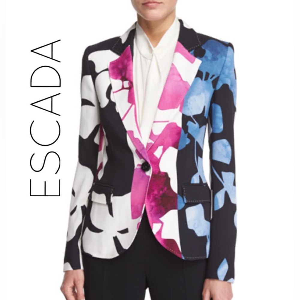 Escada Floral Orchid Print Blazer Jacket Size 34 (4) - NWOT